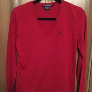 Red polo v-neck top size small